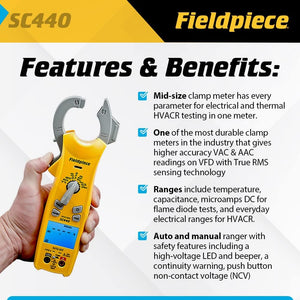 Fieldpiece SC440 True RMS Clamp Meter with Temperature, Inrush Current, Capacitance and Backlight