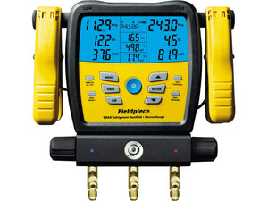 Fieldpiece SM482V Wireless 4-Port SMAN Refrigerant Manifold with Vacuum Gauge – Air Conditioning/Refrigerant Digital Gauges for HVAC & Refrigeration