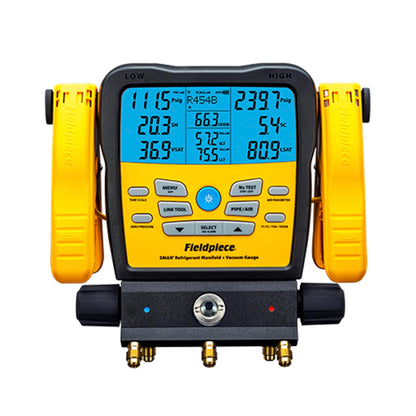 Fieldpiece SM482V Wireless 4-Port SMAN Refrigerant Manifold with Vacuum Gauge – Air Conditioning/Refrigerant Digital Gauges for HVAC & Refrigeration