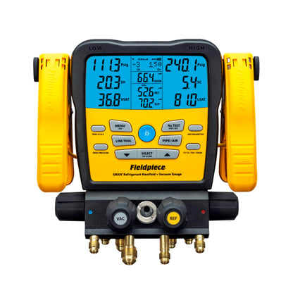 Fieldpiece SM482V Wireless 4-Port SMAN Refrigerant Manifold with Vacuum Gauge – Air Conditioning/Refrigerant Digital Gauges for HVAC & Refrigeration